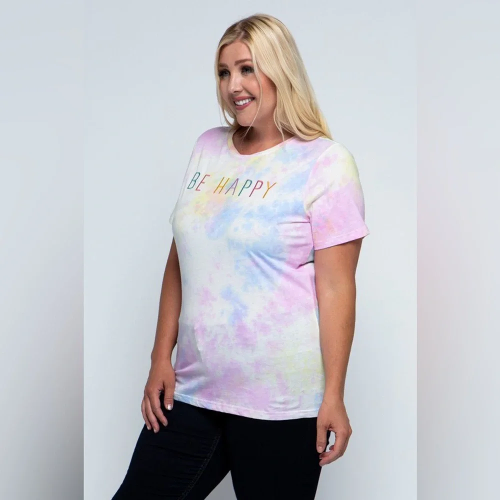 Polagram PLUS Be Happy Multicolor Tie-dye T-Shirt - Picture 4 of 4